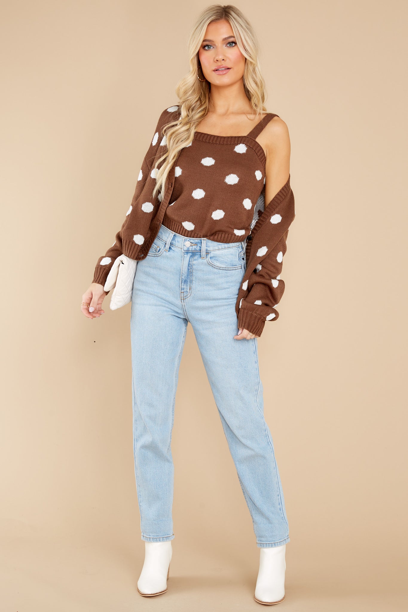 Caught My Attention Cocoa Polka Dot Cardigan