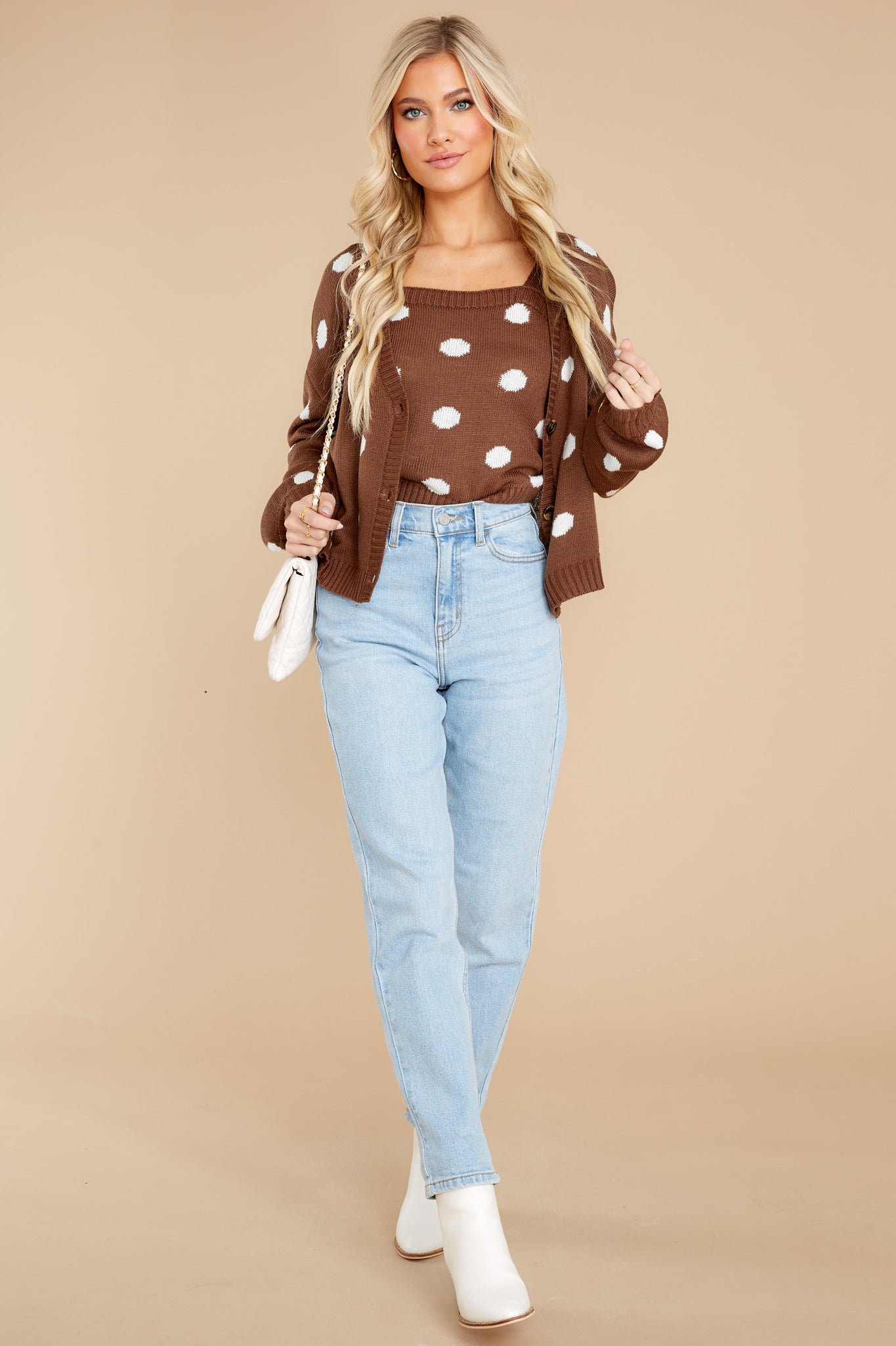 Caught My Attention Cocoa Polka Dot Cardigan