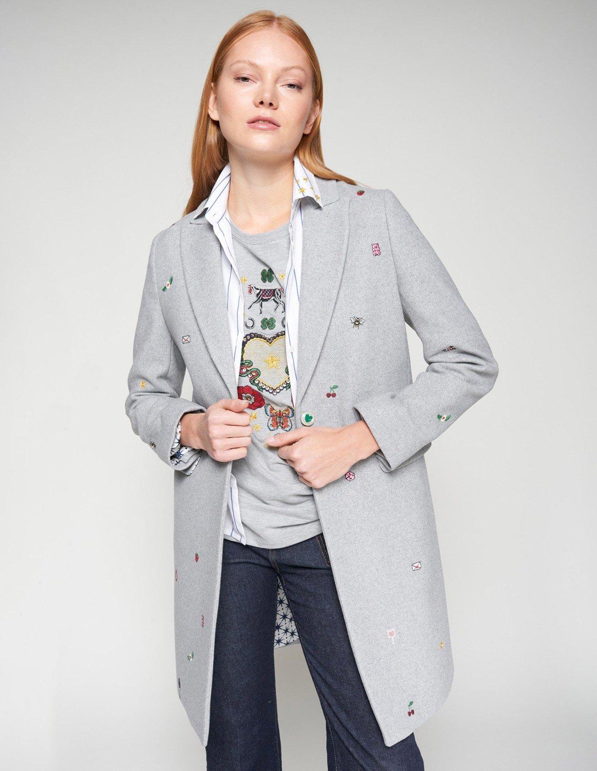 VilaGallo ARICIA EMB LANA GRIS Gray Overcoat