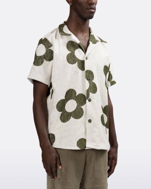 OAS Meadow White Terry Cotton Toweling Short Sleeve Shirt - White