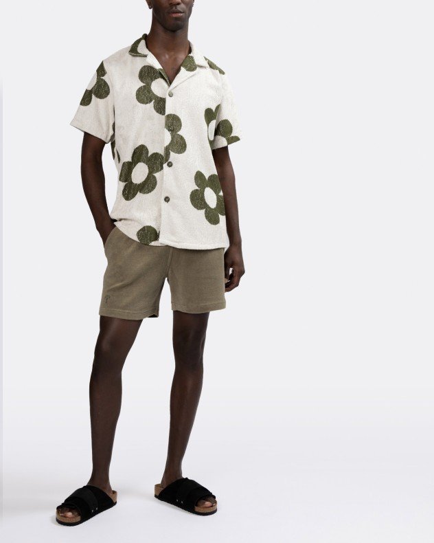 OAS Meadow White Terry Cotton Toweling Short Sleeve Shirt - White