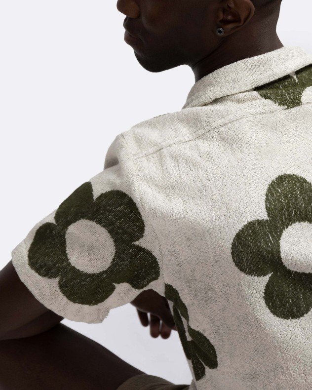 OAS Meadow White Terry Cotton Toweling Short Sleeve Shirt - White