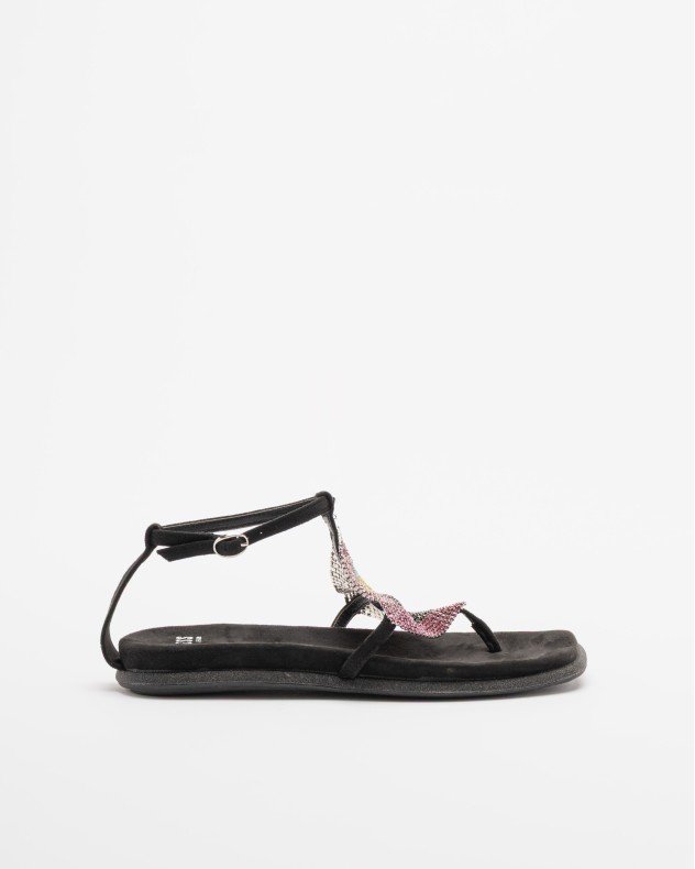 Gloss 4M001-3 Silver Flat sandals - Black