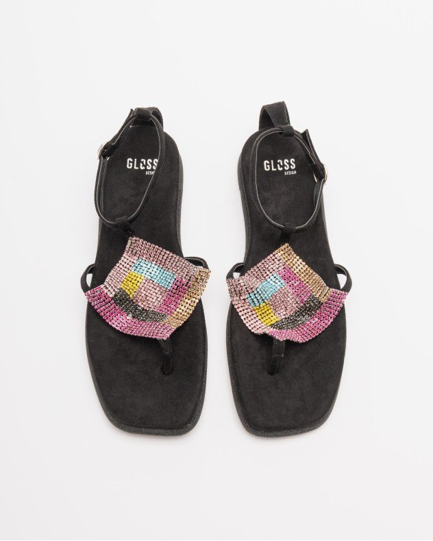 Gloss 4M001-3 Silver Flat sandals - Black