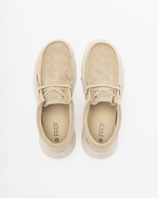 PROF 25048 Green Boat shoes - Beige