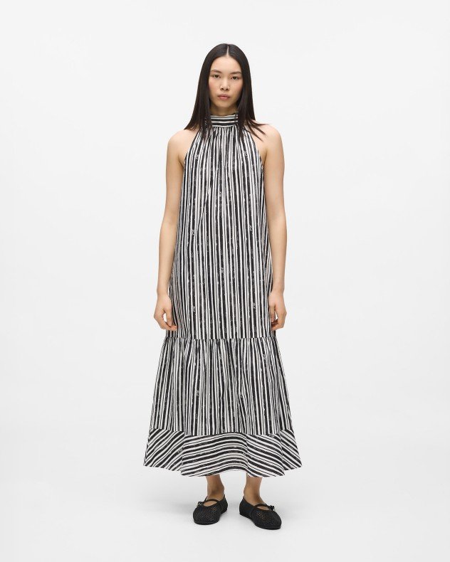Karl Lagerfeld Maxi Cotton Stripe Black Dress - Black