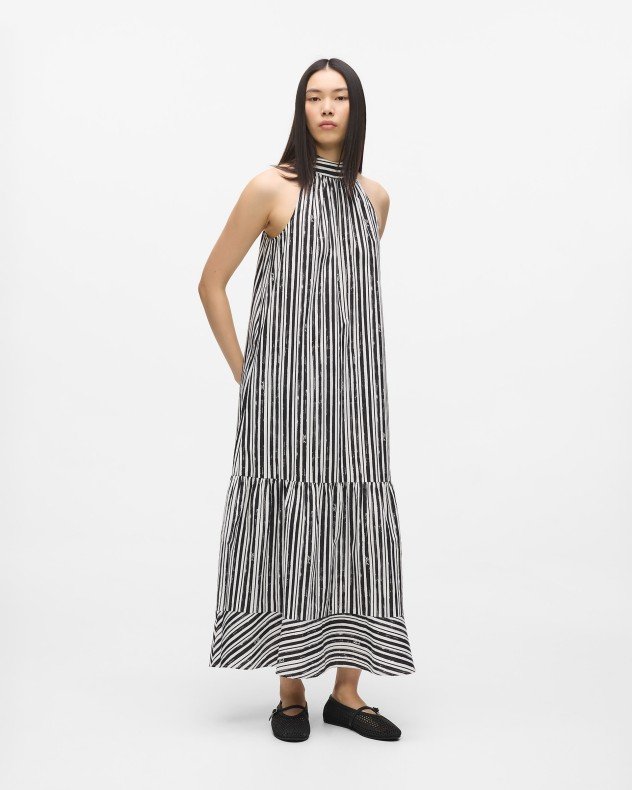 Karl Lagerfeld Maxi Cotton Stripe Black Dress - Black