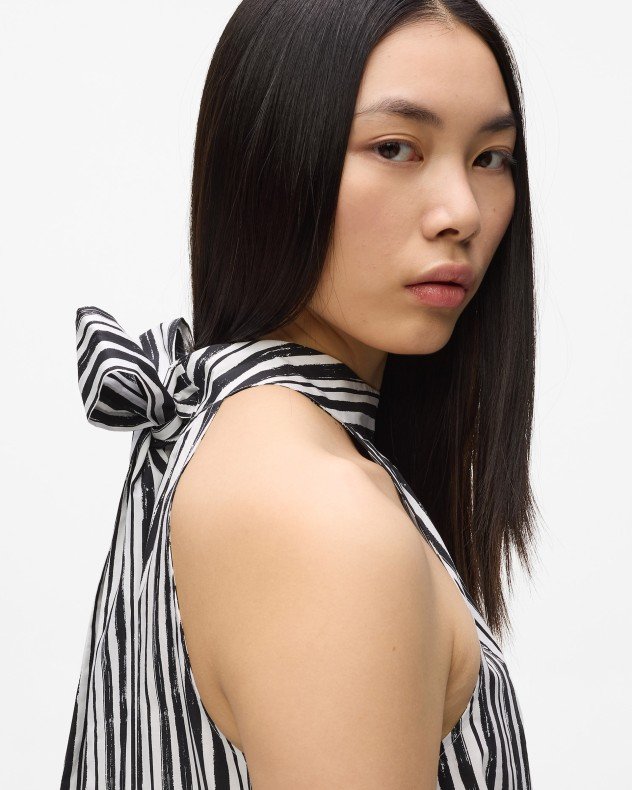 Karl Lagerfeld Maxi Cotton Stripe Black Dress - Black