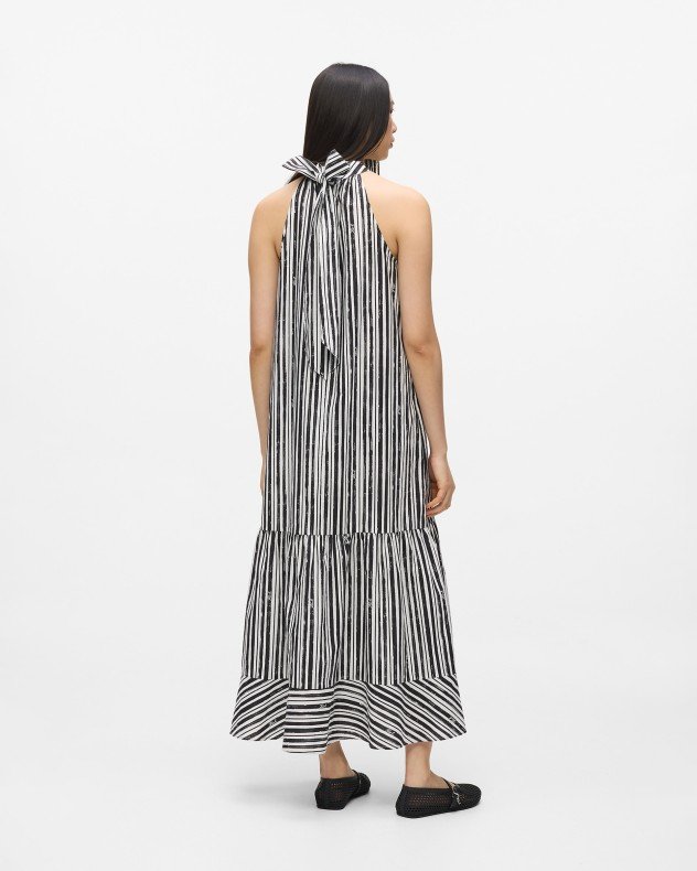 Karl Lagerfeld Maxi Cotton Stripe Black Dress - Black