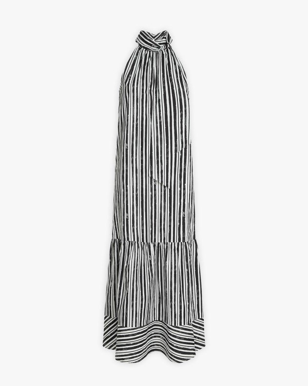 Karl Lagerfeld Maxi Cotton Stripe Black Dress - Black