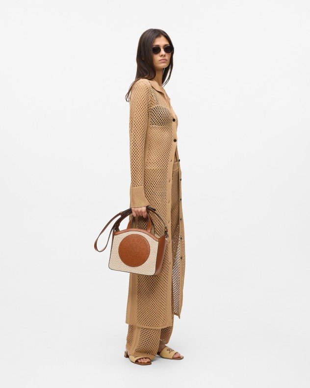 Karl Lagerfeld K/Circle SM Tote Raffia Mesh Camel Bag - Camel