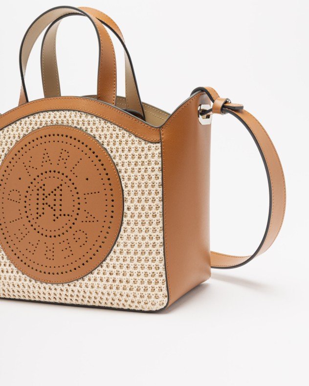 Karl Lagerfeld K/Circle SM Tote Raffia Mesh Camel Bag - Camel