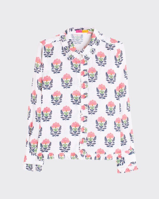 VilaGallo INDIAN FLOWER White Linen shirt - White