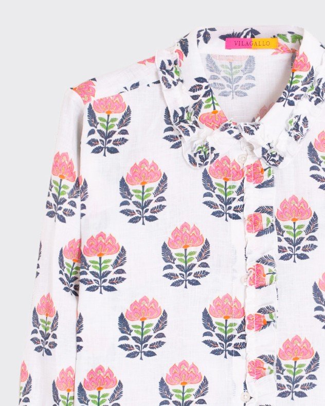 VilaGallo INDIAN FLOWER White Linen shirt - White
