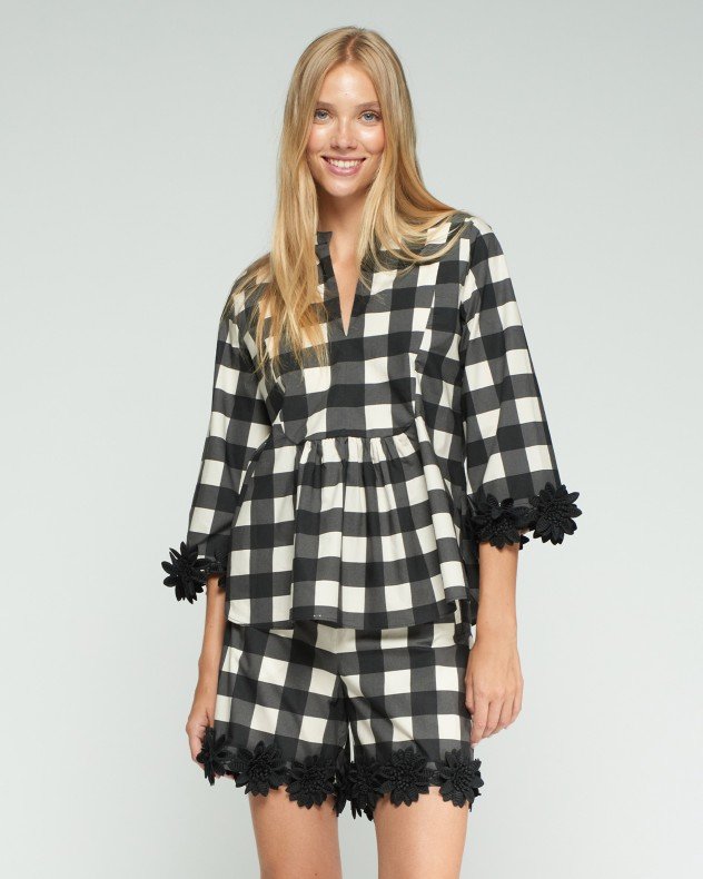 VilaGallo GINGHAM Black Camisa de manga 3/4 - Black