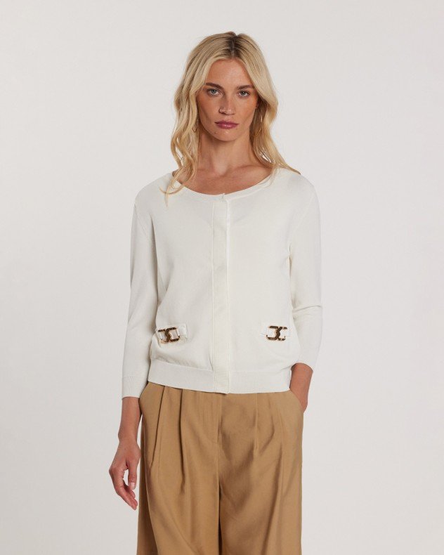 Relish Basing White Knitted coat - White